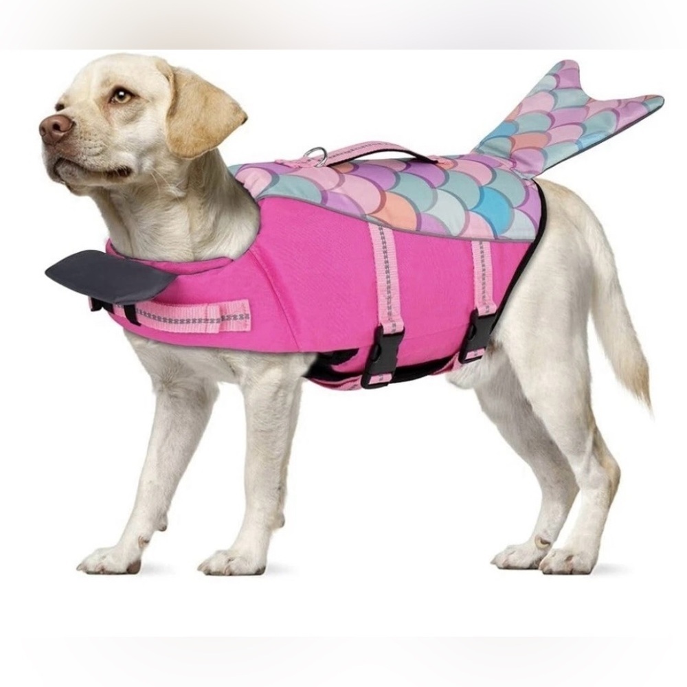 Cyeollo Dog Life Jacket Printed Dog Life Mermaid Vest for Swimming Adjustable